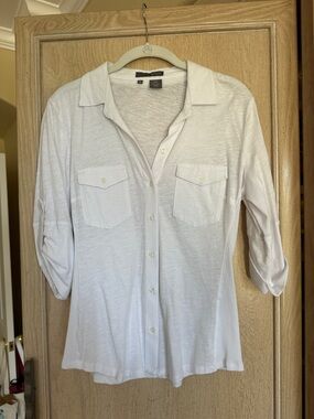 Sandra Lightweight Button-Up Shirt — White